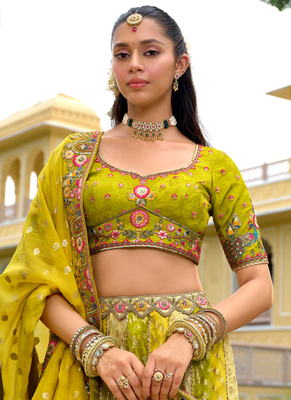 Silk Multi Color Wedding Wear Embroidery Work Lehenga Choli 386885