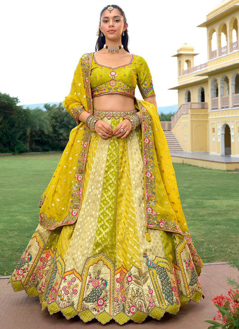 Silk Multi Color Wedding Wear Embroidery Work Lehenga Choli 386885