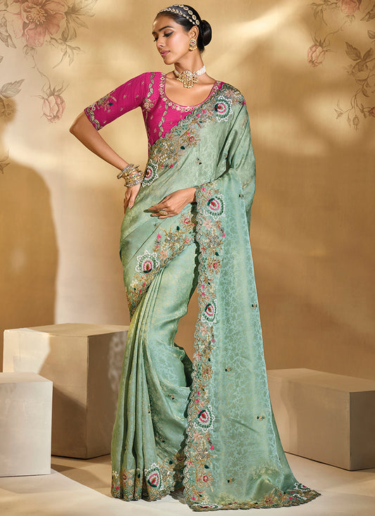 Kanjivaram Silk Green Wedding Wear Embroidery Work Saree 385532