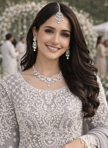 Grey Georgette Embroidery Work Party Wear Readymade Plazzo Suit SW841114