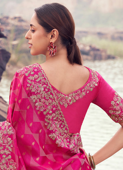 Silk Pink Wedding Wear Embroidery Work Saree 386794