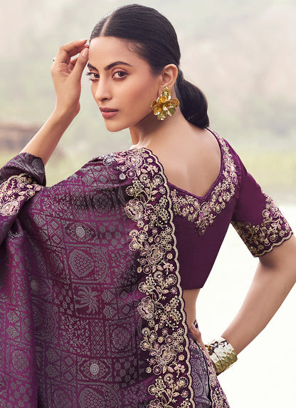 Silk Magenta Wedding Wear Embroidery Work Saree 386798