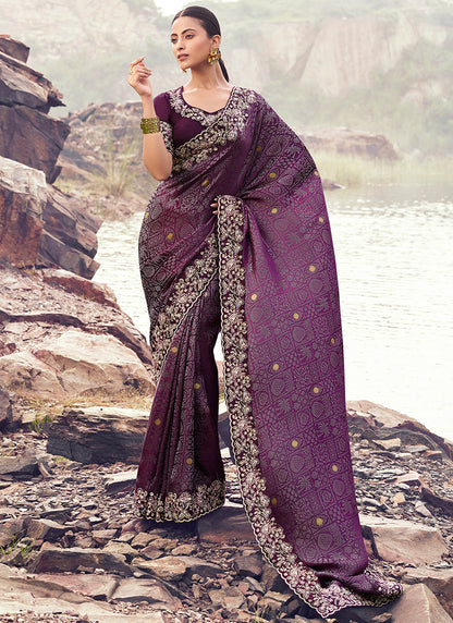 Silk Magenta Wedding Wear Embroidery Work Saree 386798