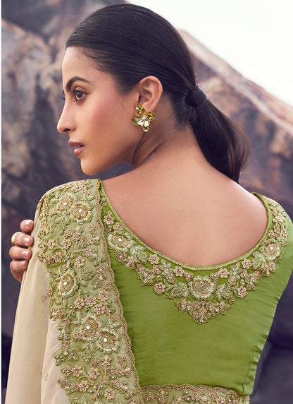Silk Pista Green Wedding Wear Embroidery Work Saree 386801