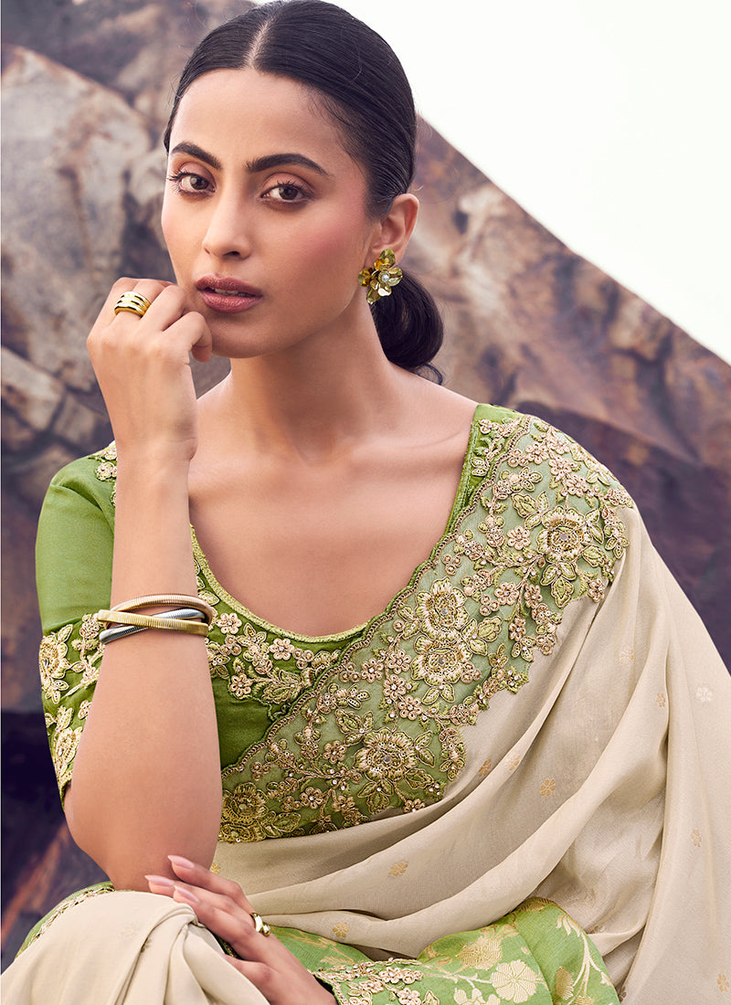 Silk Pista Green Wedding Wear Embroidery Work Saree 386801