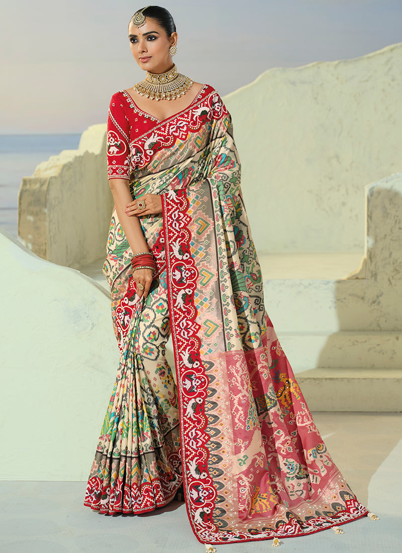 Multi Color Patola Hand Work Wedding Wear Saree SW406028
