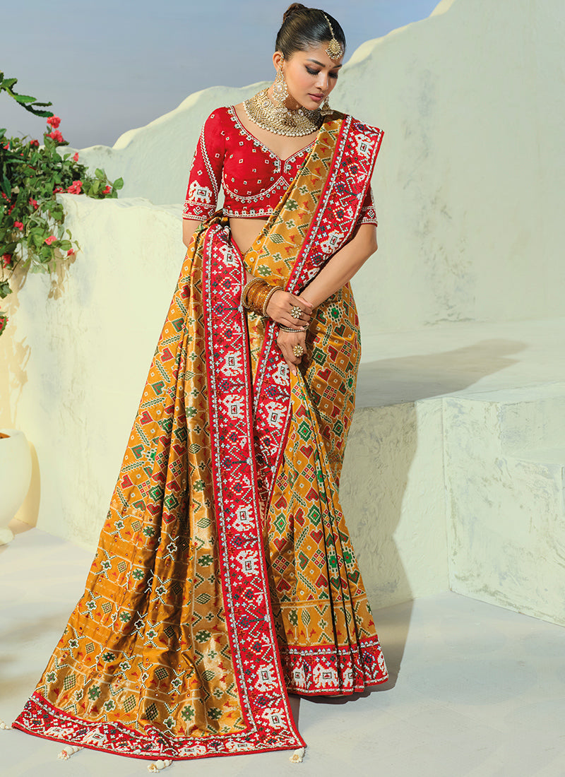 Multi Color Patola Hand Work Wedding Wear Saree SW406030