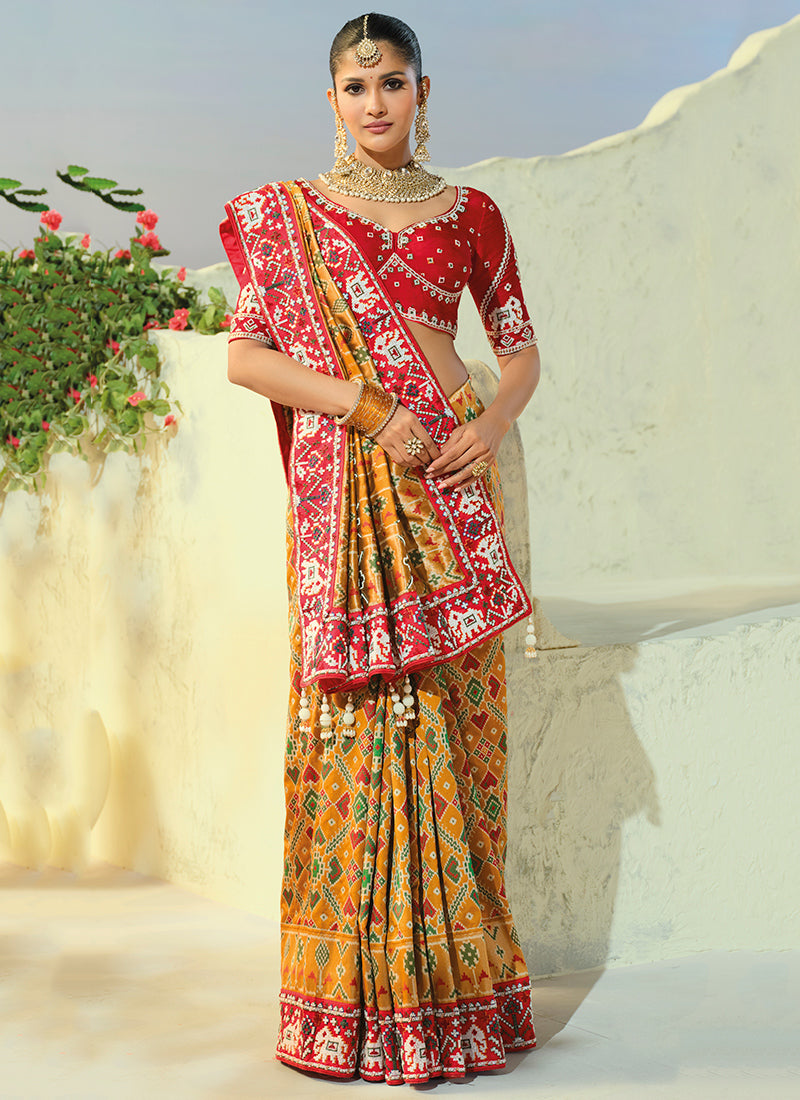 Multi Color Patola Hand Work Wedding Wear Saree SW406030