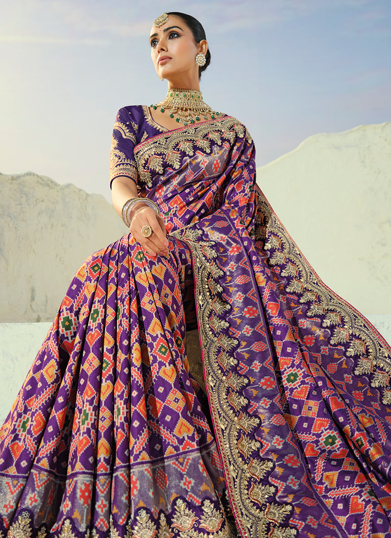 Purple Patola Hand Work Wedding Wear Saree SW406031