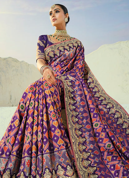 Purple Patola Hand Work Wedding Wear Saree SW406031