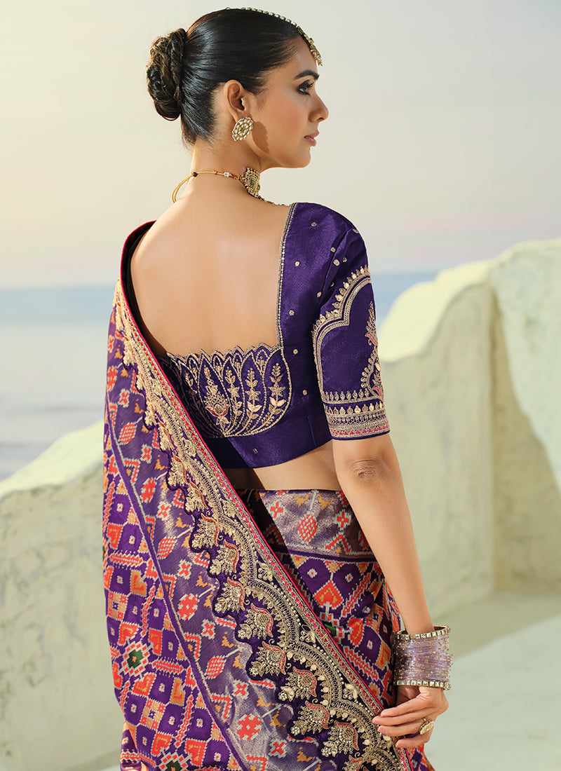 Purple Patola Hand Work Wedding Wear Saree SW406031