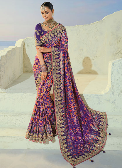 Purple Patola Hand Work Wedding Wear Saree SW406031