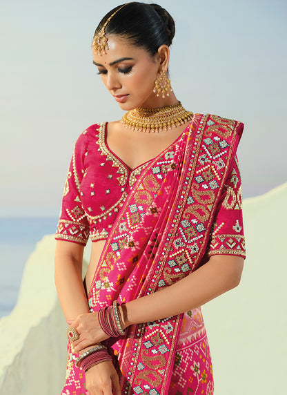 Rani Pink Patola Hand Work Wedding Wear Saree SW406032