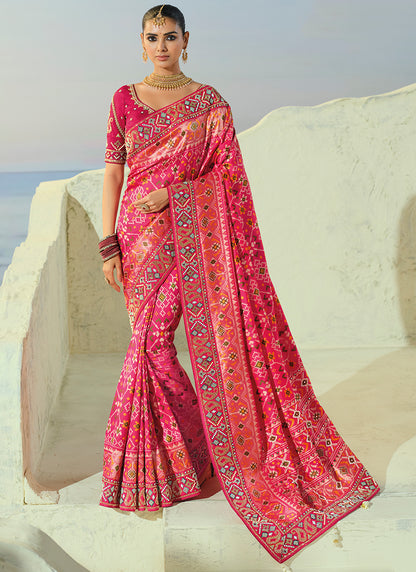 Rani Pink Patola Hand Work Wedding Wear Saree SW406032