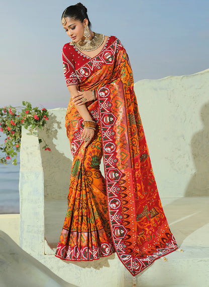 Multi Color Patola Hand Work Wedding Wear Saree SW406036