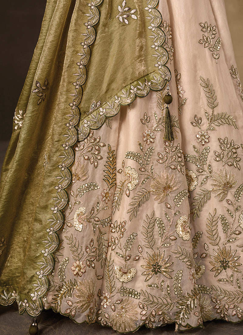 Olive Silk Embroidery Work Festive Wear Lehenga Choli SW406050