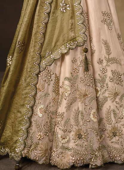 Olive Silk Embroidery Work Festive Wear Lehenga Choli SW406050