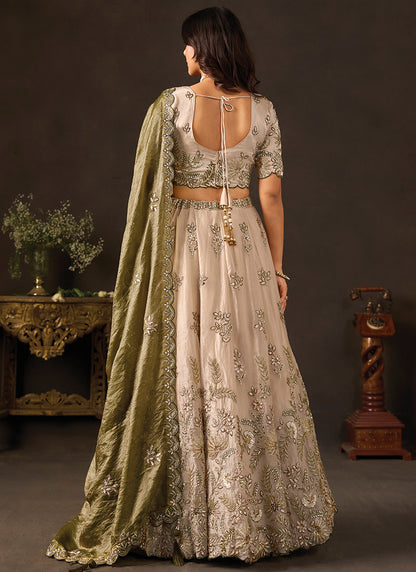 Olive Silk Embroidery Work Festive Wear Lehenga Choli SW406050