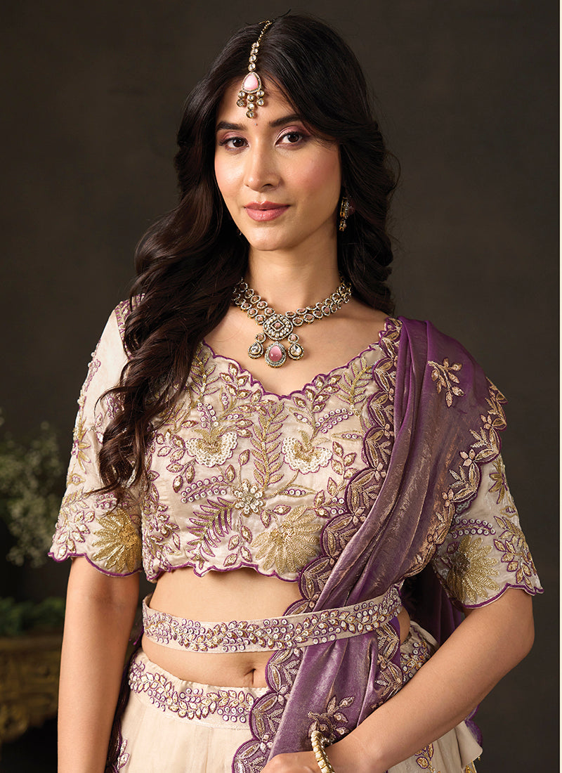 Purple Silk Embroidery Work Festive Wear Lehenga Choli SW406051