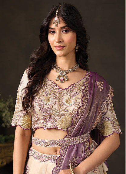 Purple Silk Embroidery Work Festive Wear Lehenga Choli SW406051