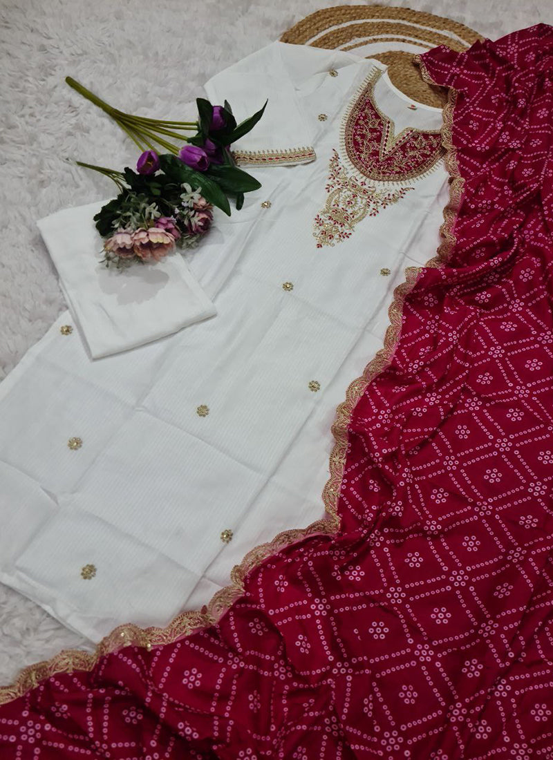 Viscose White Festival Wear Sequins Work Readymade Salwar Suit 387179