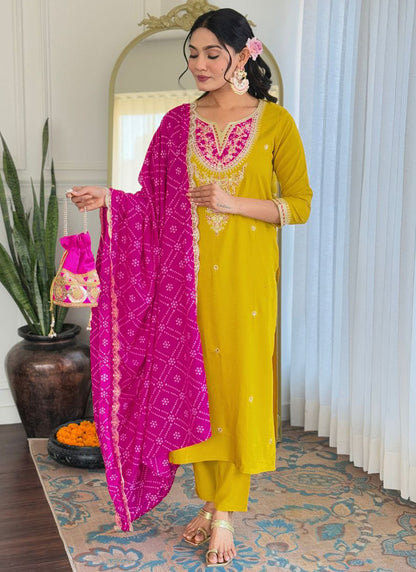 Viscose Mustard Festival Wear Sequins Work Readymade Salwar Suit 387180