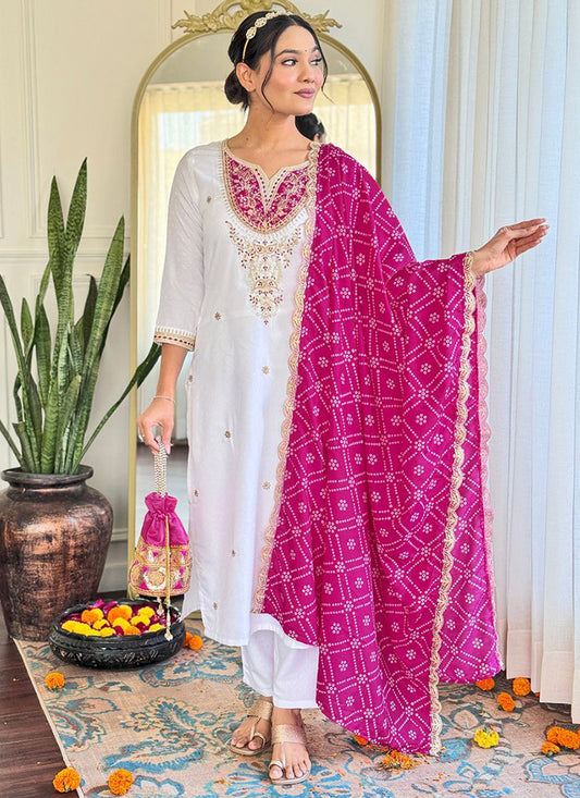 Viscose White Festival Wear Sequins Work Readymade Salwar Suit 387179