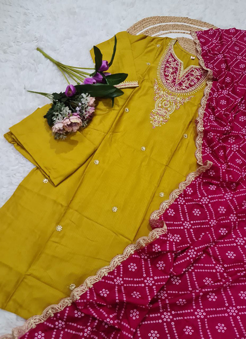 Viscose Mustard Festival Wear Sequins Work Readymade Salwar Suit 387180