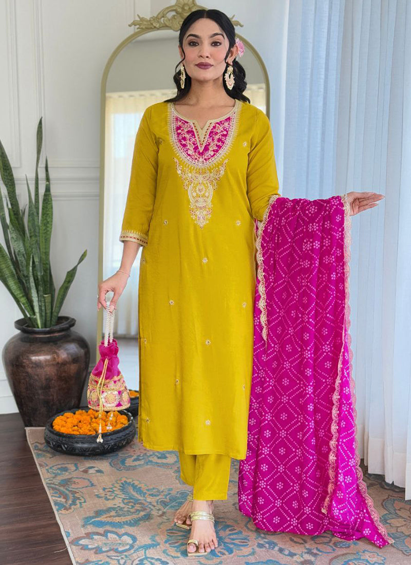 Viscose Mustard Festival Wear Sequins Work Readymade Salwar Suit 387180