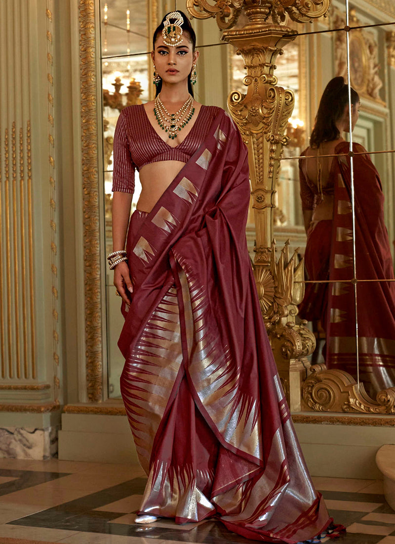 Silk Brown Festival Wear Weaving Work Saree 387167