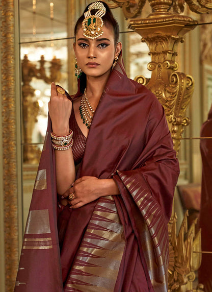 Silk Brown Festival Wear Weaving Work Saree 387167