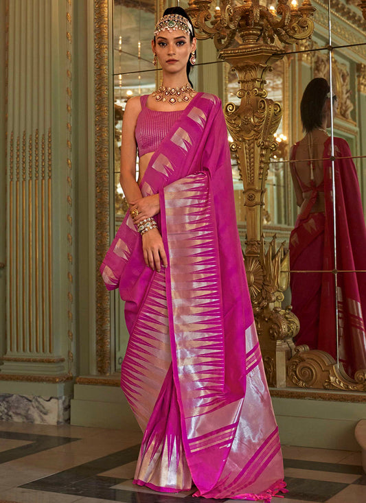 Silk Pink Festival Wear Weaving Work Saree 387169