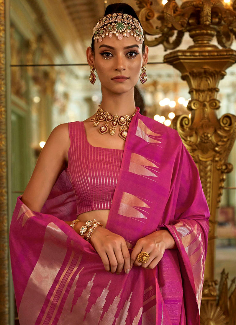 Silk Pink Festival Wear Weaving Work Saree 387169