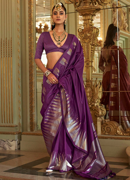 Silk Purple Festival Wear Weaving Work Saree 387171