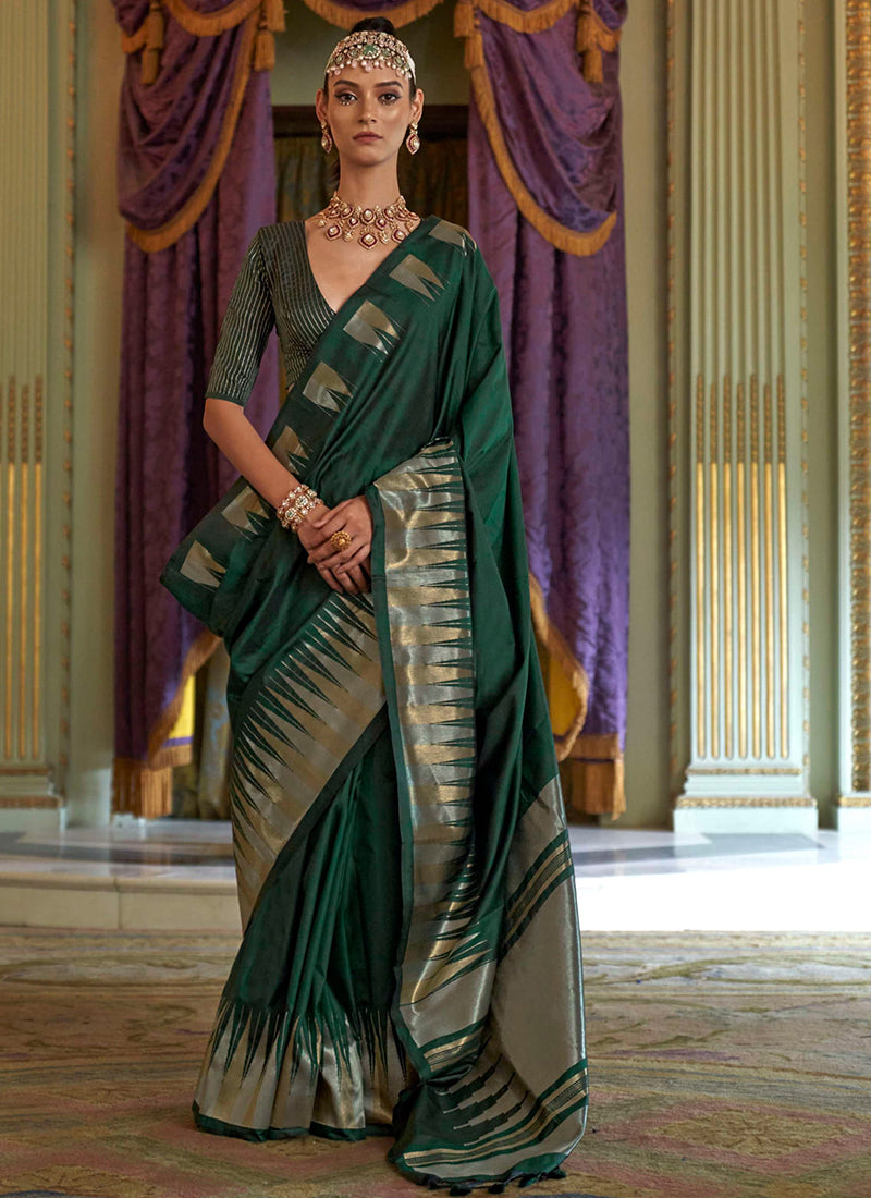 Silk Green Festival Wear Weaving Work Saree 387172