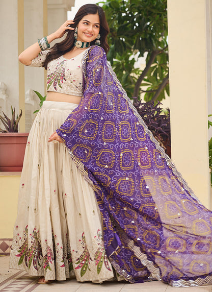 Tissue Silk Off White Festival Wear Sequins Work Readymade Lehenga Choli 386874