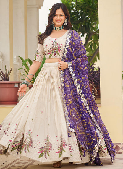 Tissue Silk Off White Festival Wear Sequins Work Readymade Lehenga Choli 386874