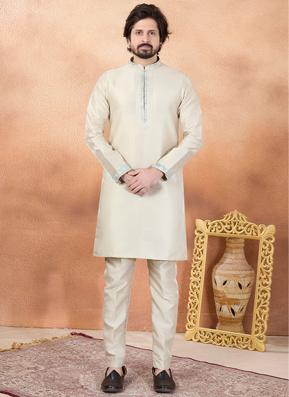 Baige Art Silk Pintux Occasional Wear Readymade Kurta Pajama SW368058