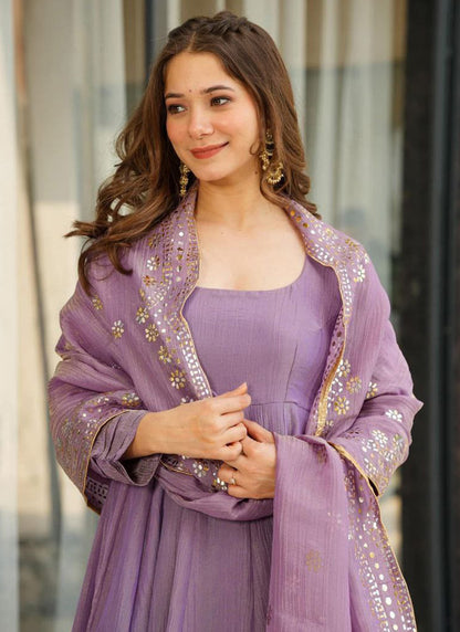 Viscose Purple Occasional Wear Sequins Work Readymade Anarkali Plazzo 387186