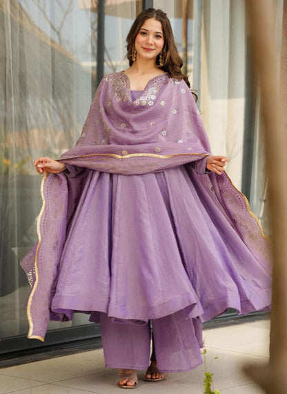 Viscose Purple Occasional Wear Sequins Work Readymade Anarkali Plazzo 387186