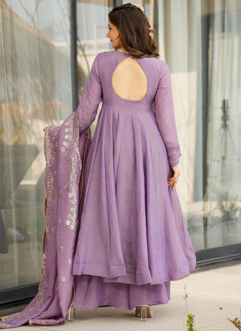Viscose Purple Occasional Wear Sequins Work Readymade Anarkali Plazzo 387186