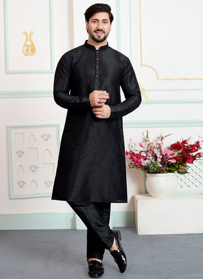 Black Art Silk Pattern Pcs Occasional Wear Readymade Kurta Pajama SW299814