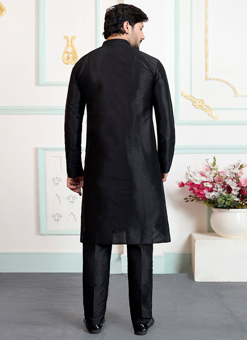 Black Art Silk Pattern Pcs Occasional Wear Readymade Kurta Pajama SW299814