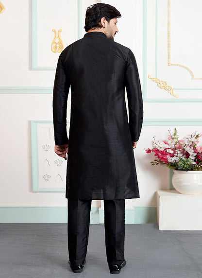 Black Art Silk Pattern Pcs Occasional Wear Readymade Kurta Pajama SW299814