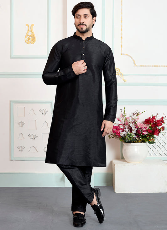 Black Art Silk Pattern Pcs Occasional Wear Readymade Kurta Pajama SW299814