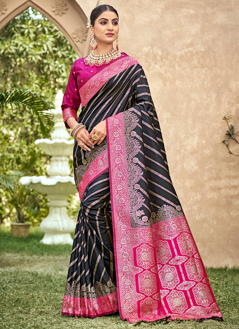 Black Banarasi Silk Weaving Work Occasional Wear Saree SW708822