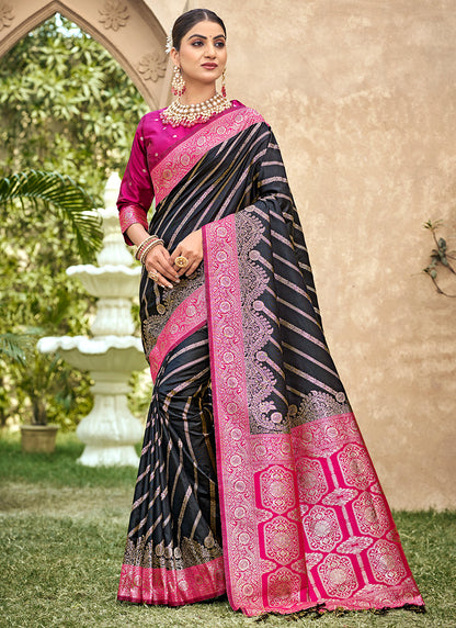 Black Banarasi Silk Weaving Work Occasional Wear Saree SW708822