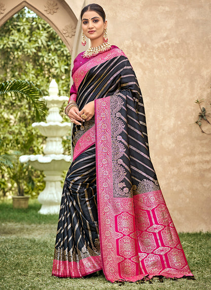 Black Banarasi Silk Weaving Work Occasional Wear Saree SW708822