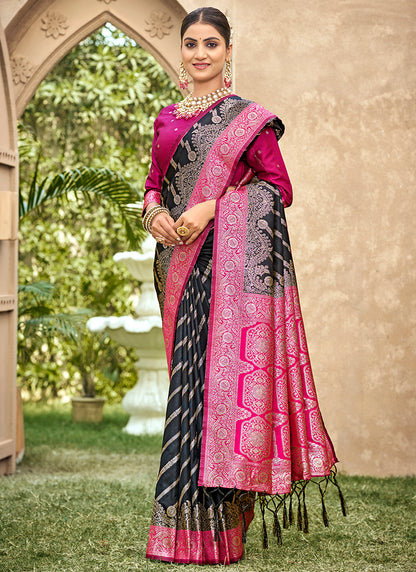 Black Banarasi Silk Weaving Work Occasional Wear Saree SW708822
