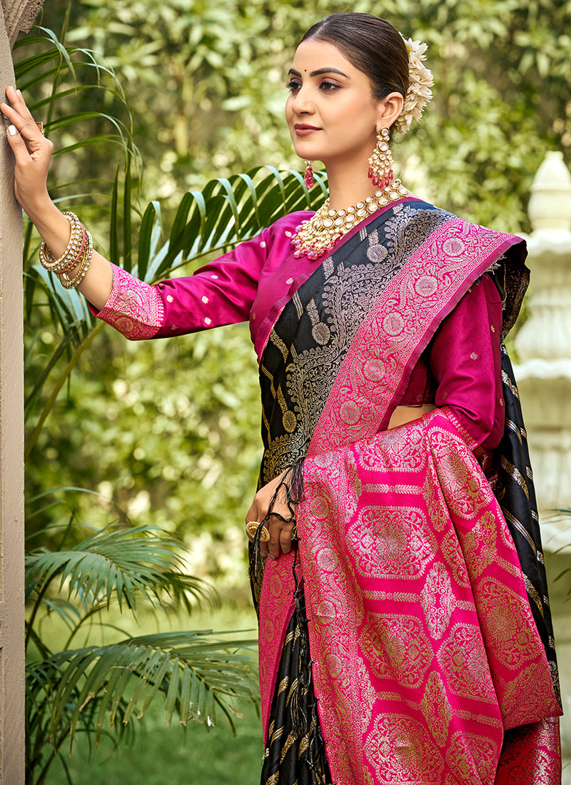 Black Banarasi Silk Weaving Work Occasional Wear Saree SW708822